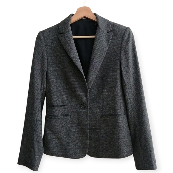Theory Gabe Portmore Wool Single Button Blazer Speckled Grey 3 Pockets 2 - Picture 17 of 17